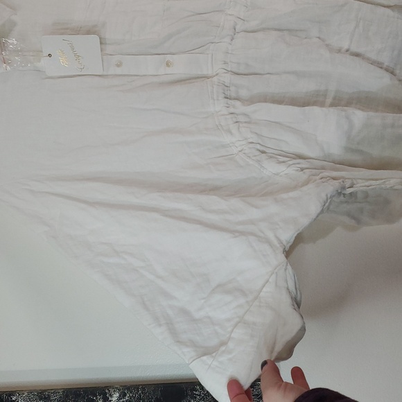 NWT Elan Oversized Cotton Tunic Top Size Small Cinched Waist White Button Down - Picture 2 of 13